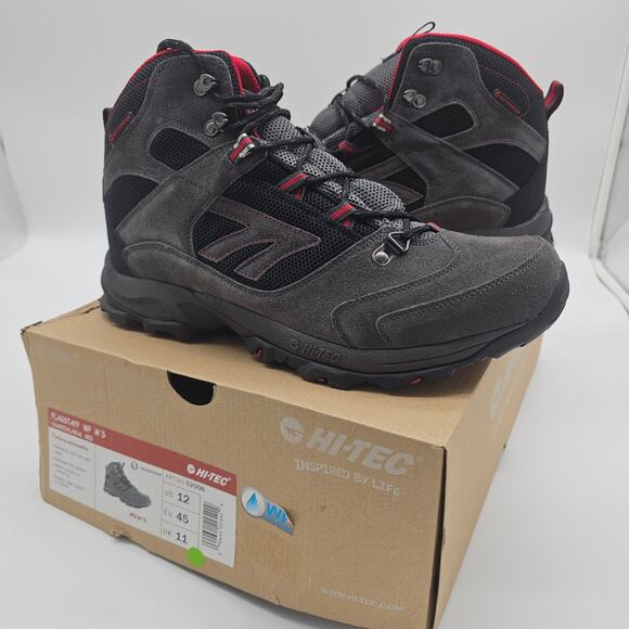 HI TECH mens Flagstaff waterproof hiking boots grey red leather boots. SZ 12 - Picture 1 of 5